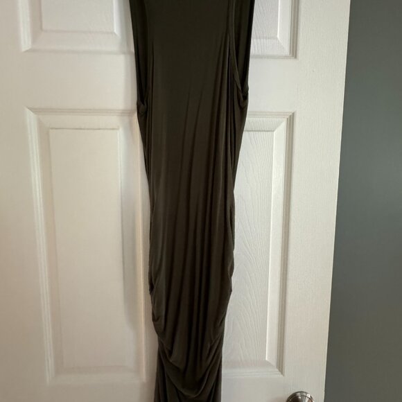 Venus ruched tank midi dress in olive color, Small - Picture 4 of 5